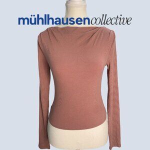 NWT Wild Fable Ribbed Long Sleeve Top Mauve Pink Boat Neck XS